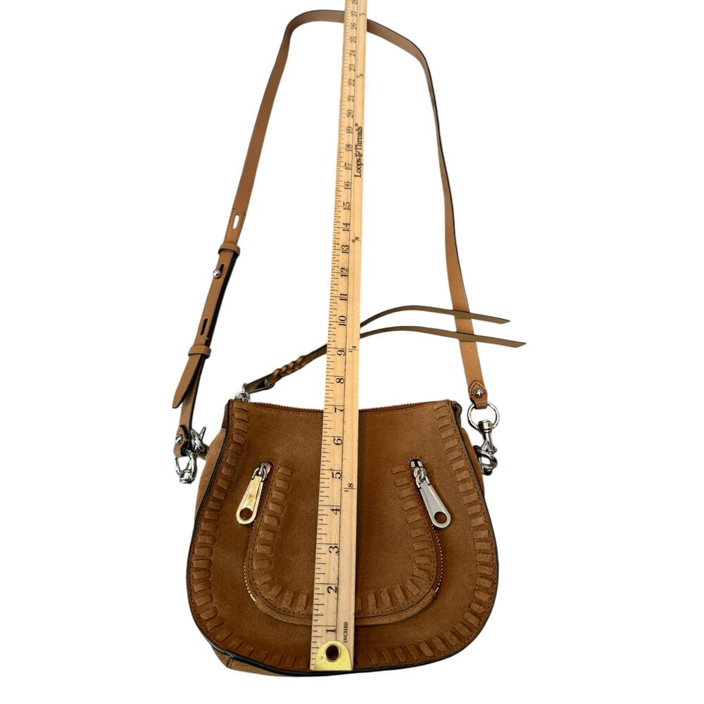 Rebecca Minkoff Brown Leather Crossbody Saddle Bag Whipstitch Zip Cowgirl Rodeo - Picture 3 of 8